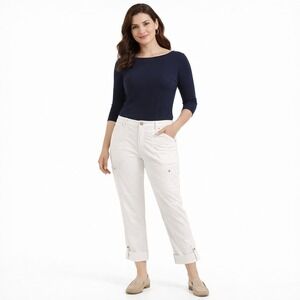 Chico's White Crop Pants Size 1.5 US 10 Cotton Blend Stretch Button Cuff